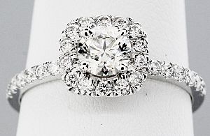 1.00 Carat TW GIA Round Brilliant Diamond - 14K WG HALO Engagement Ring