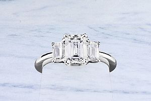 2.00 Carat TW Three-Stone GIA EMERALD Cut Diamond Engagement Ring 