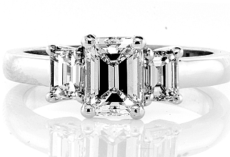1.63 CT GIA Emerald Cut Three-Stone Platinum Engagement Ring 