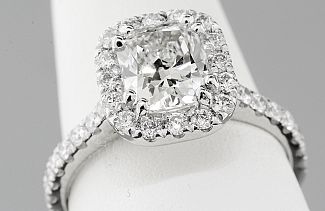 1.50 Carat GIA CUSHION CUT Diamond - PLATINUM HALO Engagement Ring  