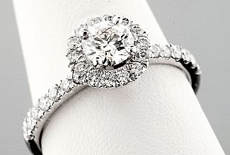 1.04 Carat TW GIA Round IDEAL CUT Diamond - 14K WG HALO Engagement Ring 