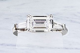 2.01 GIA Emerald Cut Diamond Ring - Platinum Tapered Baguette Mounting