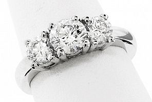 1.58 Carat Three-Stone Round Diamond Engagement Ring