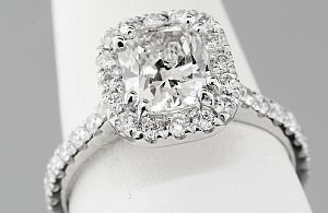 1.50 Carat GIA CUSHION CUT Diamond - PLATINUM HALO Engagement Ring  