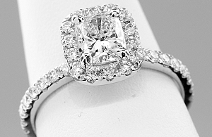 0.91 Carat GIA CUSHION CUT Diamond - PLATINUM HALO Engagement Ring