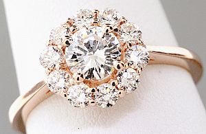 1.01 Carat TW GIA Round Brilliant - 14K ROSE Gold Halo Engagement Ring