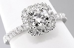 1.09 Carat TW GIA Round Brilliant Diamond - 14K WG HALO Engagement Ring 