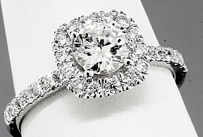 1.09 Carat TW GIA Round Brilliant Diamond - 14K WG HALO Engagement Ring 