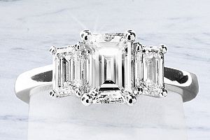 2.01 Carat GIA Three-Stone Emerald Cut Diamond Engagement Ring 