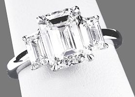 4.01 Carat GIA Three-Stone Emerald Cut Diamond - Platinum Engagement Ring  