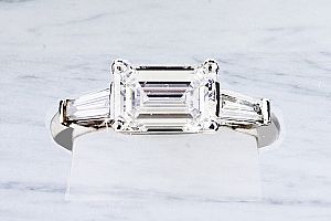 2.01 GIA Emerald Cut Diamond Ring - Platinum Tapered Baguette Mounting