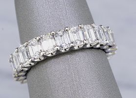 4.42 Carat GEM Quality EMERALD CUT Diamond Eternity Ring - Platinum 