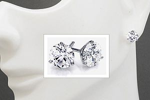 2.04 TW Carat GIA IDEAL Cut Round Diamond Stud Earrings -14K WG Martini Style 