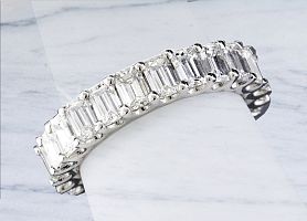 3.98 Carat GEM Quality EMERALD CUT Diamond Eternity Ring - Platinum 