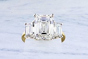 6.15 Carat EMERALD Cut Three-Stone Engagement Ring 