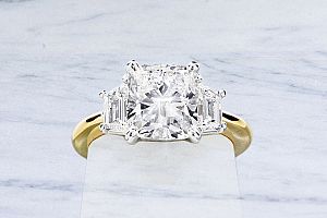 3.42 CTW CUSHION Cut and TRAPEZOID  Diamond Engagement Ring 