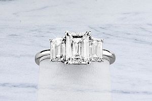 2.11 CTW Three-Stone GIA Emerald Cut Ring - Platinum