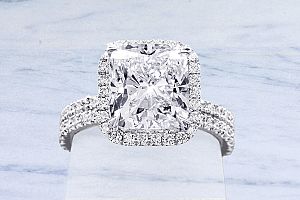 4.01 Carat CUSHION Cut Diamond Engagement Ring -PLATINUM Halo Mounting 