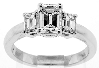 1.63 CT GIA Emerald Cut Three-Stone Platinum Engagement Ring 