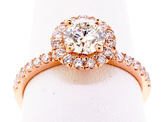 1.28 Carat GIA Round Brilliant - 18K Rose Gold HALO Engagement Ring 