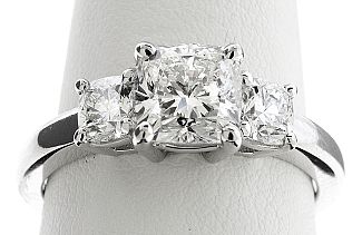 2.16 Carat Three-Stone Cushion Cut Diamond Engagement Ring