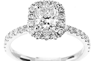 1.50 Carat GIA CUSHION CUT Diamond - PLATINUM HALO Engagement Ring  