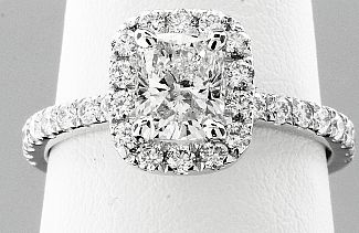 0.91 Carat GIA CUSHION CUT Diamond - PLATINUM HALO Engagement Ring