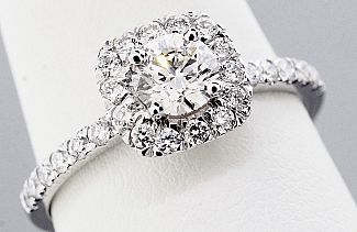 1.00 Carat TW GIA Round Brilliant Diamond - 14K WG HALO Engagement Ring