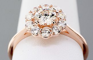 1.01 Carat TW GIA Round Brilliant - 14K ROSE Gold Halo Engagement Ring
