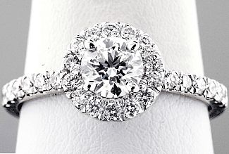 1.04 Carat TW GIA Round IDEAL CUT Diamond - 14K WG HALO Engagement Ring 