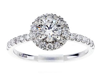 1.04 Carat TW GIA Round IDEAL CUT Diamond - 14K WG HALO Engagement Ring 