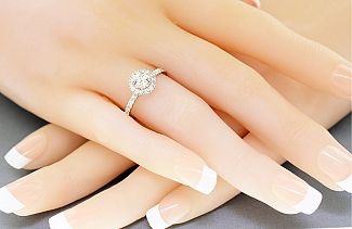 1.04 Carat TW GIA Round IDEAL CUT Diamond - 14K WG HALO Engagement Ring 