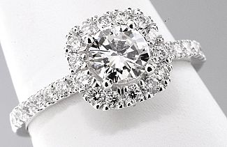 1.09 Carat TW GIA Round Brilliant Diamond - 14K WG HALO Engagement Ring 