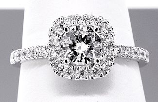 1.09 Carat TW GIA Round Brilliant Diamond - 14K WG HALO Engagement Ring 