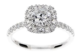 1.09 Carat TW GIA Round Brilliant Diamond - 14K WG HALO Engagement Ring 
