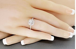 1.09 Carat TW GIA Round Brilliant Diamond - 14K WG HALO Engagement Ring 