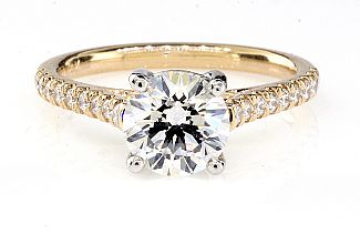 1.75 Carat TW IDEAL Cut Round Brilliant Diamond Engagement Ring - 14K YG and Platinum