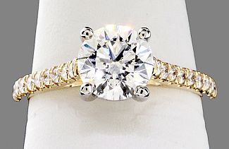 1.75 Carat TW IDEAL Cut Round Brilliant Diamond Engagement Ring - 14K YG and Platinum