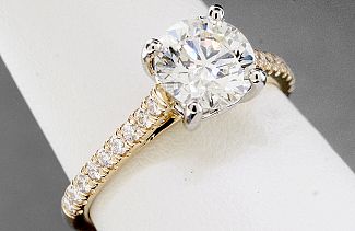 1.75 Carat TW IDEAL Cut Round Brilliant Diamond Engagement Ring - 14K YG and Platinum