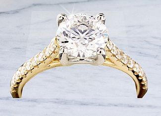 1.75 Carat TW IDEAL Cut Round Brilliant Diamond Engagement Ring - 14K YG and Platinum