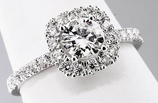 1.09 Carat TW GIA Round Brilliant Diamond - 14K WG HALO Engagement Ring 