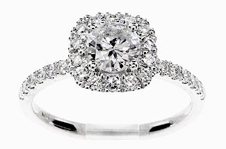 1.09 Carat TW GIA Round Brilliant Diamond - 14K WG HALO Engagement Ring 