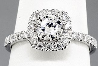 1.09 Carat TW GIA Round Brilliant Diamond - 14K WG HALO Engagement Ring 