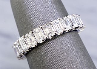 4.42 Carat GEM Quality EMERALD CUT Diamond Eternity Ring - Platinum 