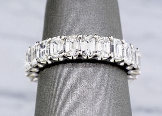 4.42 Carat GEM Quality EMERALD CUT Diamond Eternity Ring - Platinum 