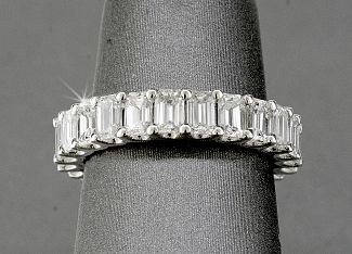 3.98 Carat GEM Quality EMERALD CUT Diamond Eternity Ring - Platinum 