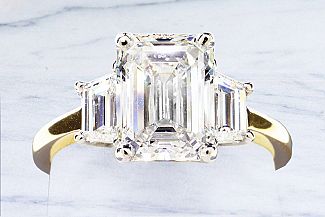 3.02 Carat GEM Emerald Cut Diamond Engagement Ring with TRAPEZOID Diamonds - Platinum