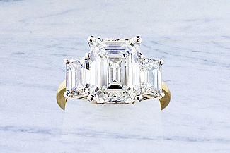 6.15 Carat EMERALD Cut Three-Stone Engagement Ring 