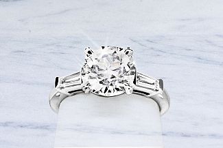 2.62 Carat GIA OLD EUROPEAN Cut Diamond Engagement Ring - Platinum Baguette Mounting 
