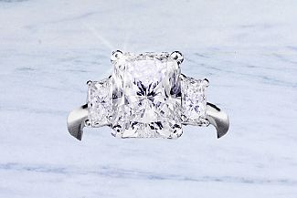 3.82 Carat GIA RADIANT Cut Diamond - PLATINUM Three-Stone Engagement Ring